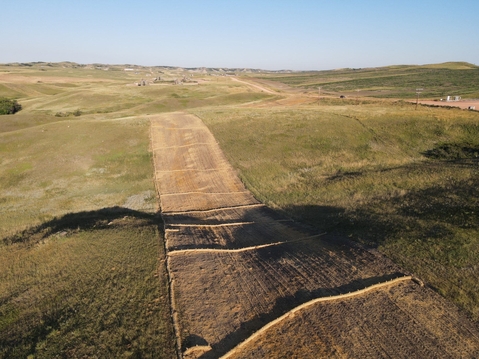 Aerial view of a restored corridor with erosion wattles